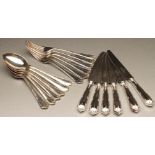 A SET OF SIX SILVER DESSERT SPOONS AND FORKS, maker Roberts & Belk, Sheffield 1979 (two spoons and