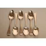 A SET OF SIX GEORGE III SILVER DESSERT SPOONS, London 1761, maker's mark W*?, in Old English