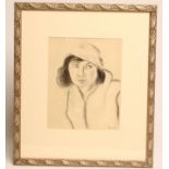 JACOB KRAMER (1892-1962), Portrait of a Young Woman wearing a Hat, charcoal, head and shoulders,