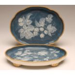 A PAIR OF GRAINGER'S WORCESTER PORCELAIN DISHES, c.1880, of lobed oval form raised upon four