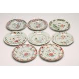 A COLLECTION OF EIGHT CHINESE EXPORT PORCELAIN PLATES comprising an octagonal plate centrally