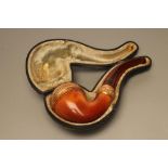 A MEERSCHAUM CALABASH PIPE, the plain bowl with foliate chased gold plated mount and ferrule, and