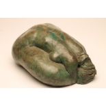 GERARD DUREUX (French 1940-2014), Female Nude, clay sculpture with green stain, signed, 20" x 8 3/4"