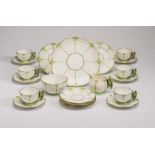 AN AYNSLEY CHINA "BUTTERFLY" TEA SERVICE, 1930's, with green highlighted moulded leaves,