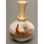 A ROYAL WORCESTER CHINA VASE, 1907, of baluster form with lobed flared neck, painted in polychrome