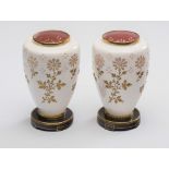A PAIR OF VICTORIAN MINTONS CHINA AESTHETIC VASES, possibly designed by Christopher Dresser, of