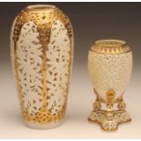 TWO GRAINGER & CO. WORCESTER PORCELAIN RETICULATED VASES, late 19th century, one of ovoid form