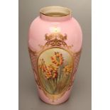 A ROYAL WORCESTER CHINA VASE, 1916, of flared rounded cylindrical form, painted in polychrome