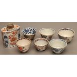 A COLLECTION OF CHINESE IMARI PORCELAIN comprising a tea canister of canted oblong form, 3 3/4"