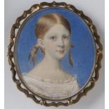 W. W. SWIFT(?) (Mid 19th Century), The Young Miss Phillip in a White Dress, oval on ivory, unsigned,