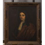 ENGLISH SCHOOL (Early 18th Century), Portrait of a Gentleman, a white Necktie and red Cloak, half