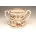 A JOHN AND ROBERT GODWIN EARTHENWARE LARGE LOVING CUP, c.1850, of plain cylindrical form, printed in