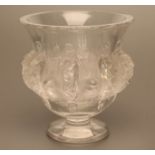 A LALIQUE CLEAR AND FROSTED GLASS VASE of baluster form on a low foot, moulded in high relief with