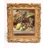 OLIVER CLARE (1853-1927), Still Life with Fruit on a Ledge, oil on board, signed, 10" x 8", gilt