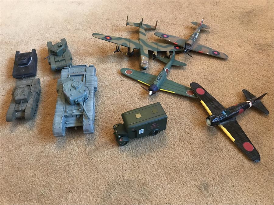 Various Toy Aeroplanes and Tanks including Corgi - hurricane and Corgi - Avro York and Corgi Churchi - Image 2 of 2