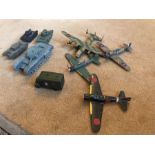 Various Toy Aeroplanes and Tanks including Corgi - hurricane and Corgi - Avro York and Corgi Churchi
