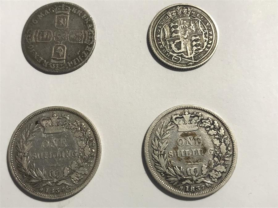 4 x Silver Coins including George III, Gullelmus III and Gullelmus IIII - Image 2 of 2