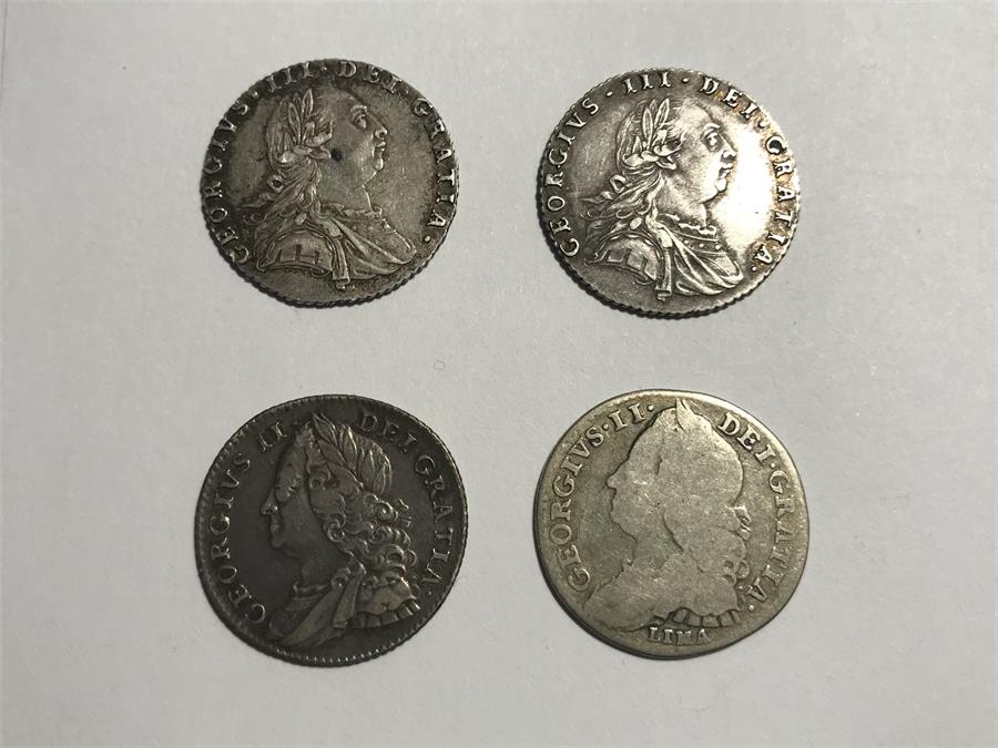 4 x Silver Coins including George II and George III