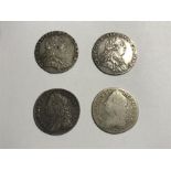 4 x Silver Coins including George II and George III
