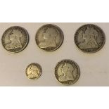 5 x Silver Coins including Victoria