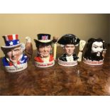 A Royal Doulton "Uncle Sam" Jim Bean Adveretising Flask and Three others.