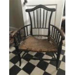 19th C Ebonized Arm Chair, Bobbin Turned Back and Arms.