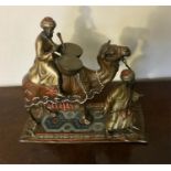 Fine quality cold painted bronze figure of two Bedouin traders and a camel