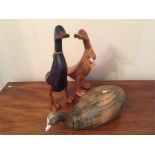 Three Wooden Ducks including one Signed Cameron Watt, 88