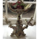 19thC continental porcelain candelabra & fruit basket.