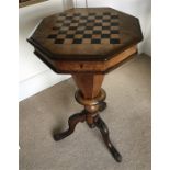 Victorian walnut sewing table with game board top