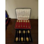 Two box sets of silver tea spoons 1 assay marks by Northern Goldsmiths