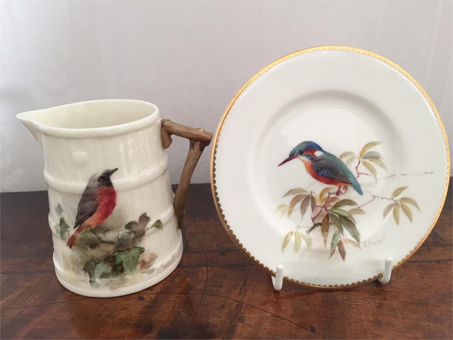 Royal Worcester Kingfisher Plate & Redstart Jug