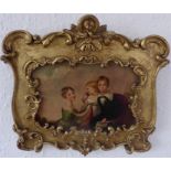 Oil on board portrait of three children - mid 19thC in ornate gilt frame