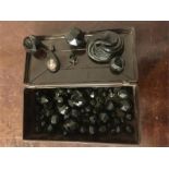 Bakelite box and contents a quantity of jet beads etc. some a/f