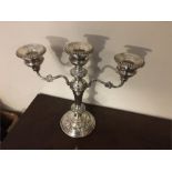 Three light silver candelabra 23 cms high