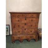 An 18th C 1/4 Veneered Walnut Chest on Stand with Original Fittings