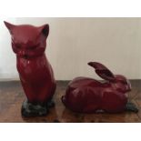 Royal Doulton Flambé Cat and Rabbit
