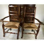 Two rush seated ladder back chairs c1800