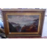 J PRESTON oil on canvas landscape 42 x 70 cm ( small tear)