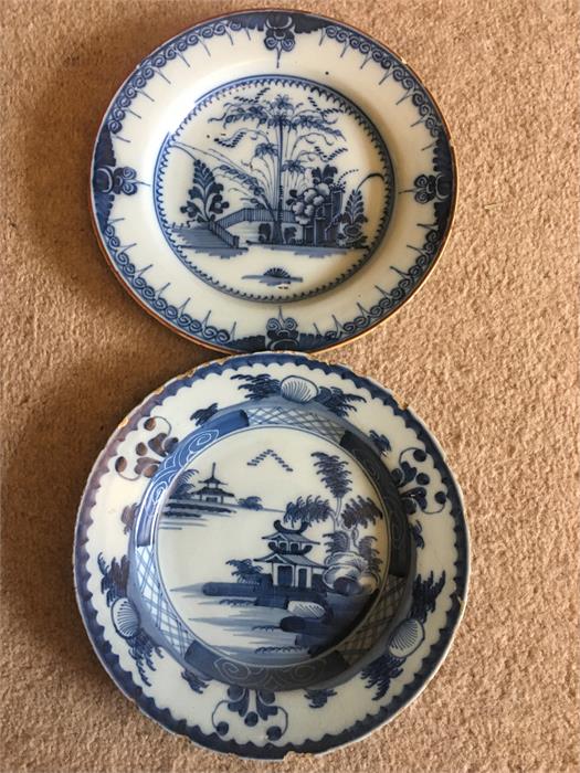 Eight pieces 18th c delft ware inc. charger - Image 2 of 2