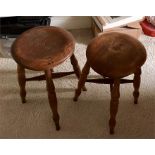 Pair 19th c wooden round seated stools