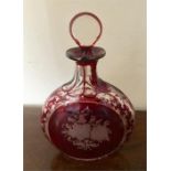 Good quality etched ruby glass decanter 21 cms high