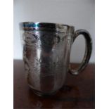 Engraved silver christening mug Chester 1911 cartouche vacant 3.75 ozt