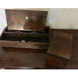 Cutlery box, sewing box and two mahogany tea caddies