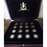 Set of thirty two miniature coins 24ct gold in two presentation cases with certificates