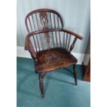 Yew wood windsor chair with crinoline stretcher