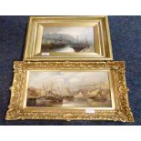 Two Walter Meegan oil on panel views of the same harbour