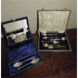 Silver brush and comb set, two jam spoons & 6 teaspoons all boxed