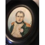 Miniature on ivory of Napoleon signed Pezell with another of Lord Nelson in oak and ivory frame