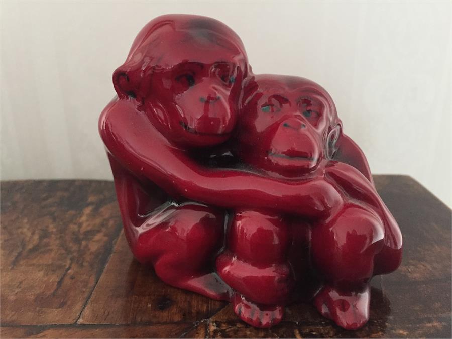 Royal Doulton Flambé Mother & Baby Monkey Group